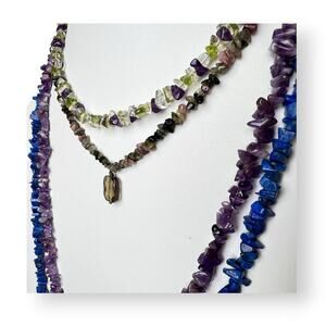 Lot 4 Necklaces Strands Natural Stone Chips Jewelry Earthy Colorful Variety